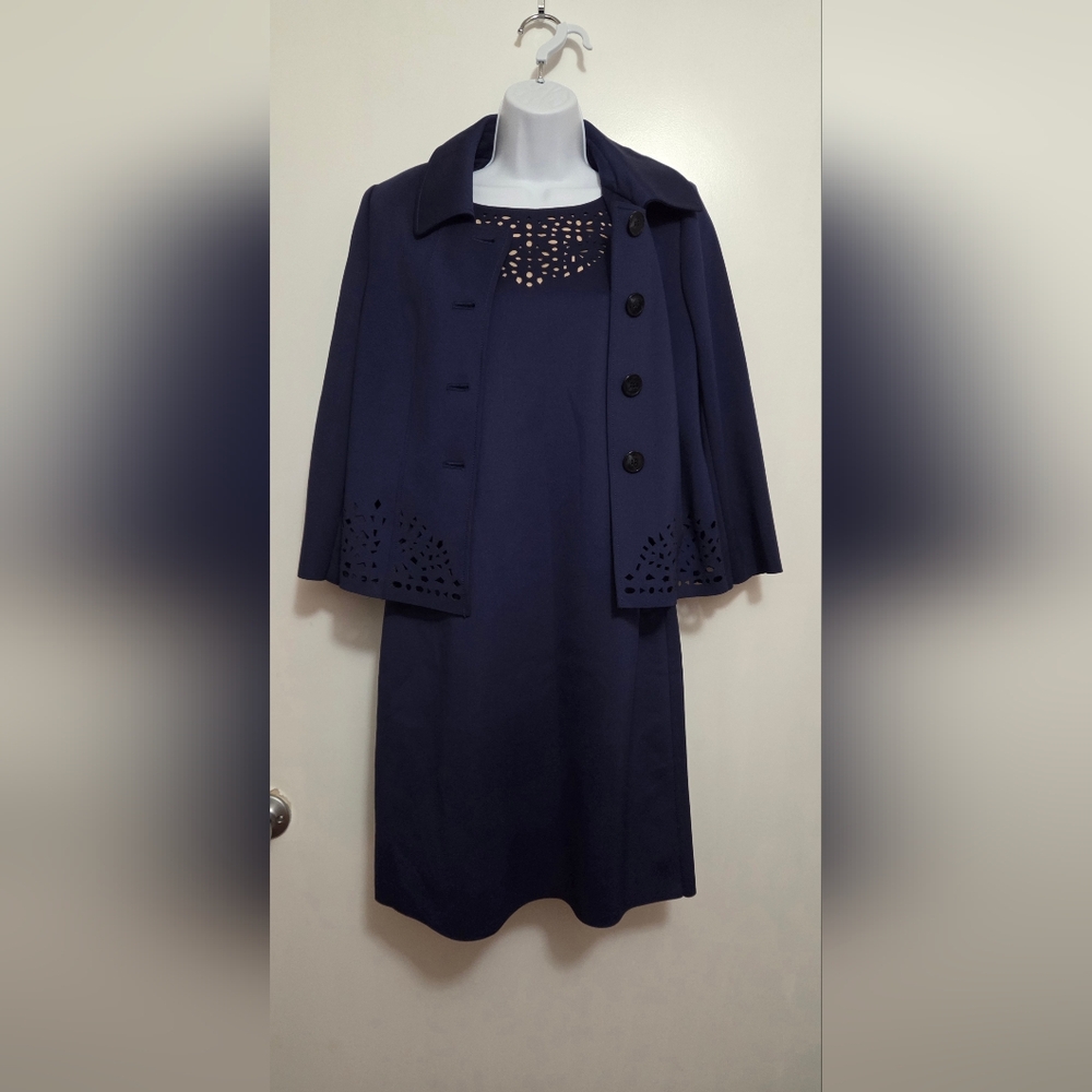 Alex Marie Navy Blue Two-Piece Suit with Cutout Details Size 4